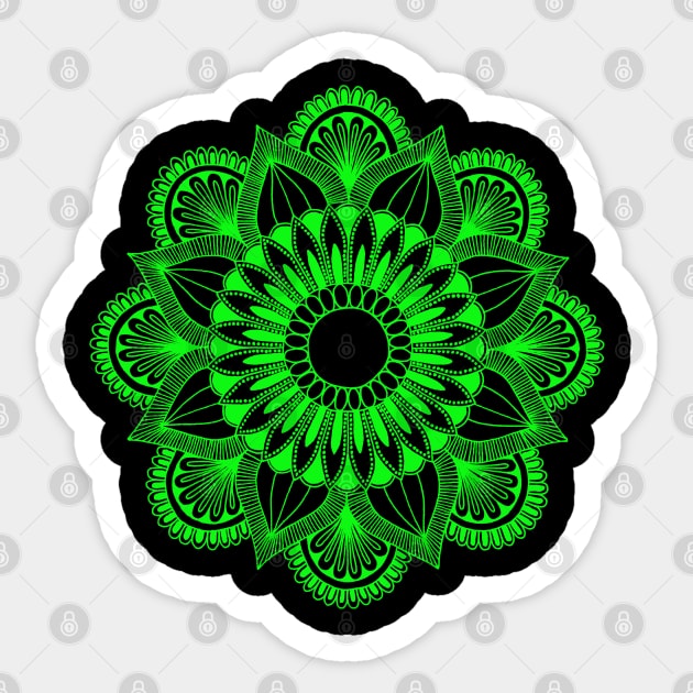 Flower Mandala (lime green on black) Sticker by calenbundalas